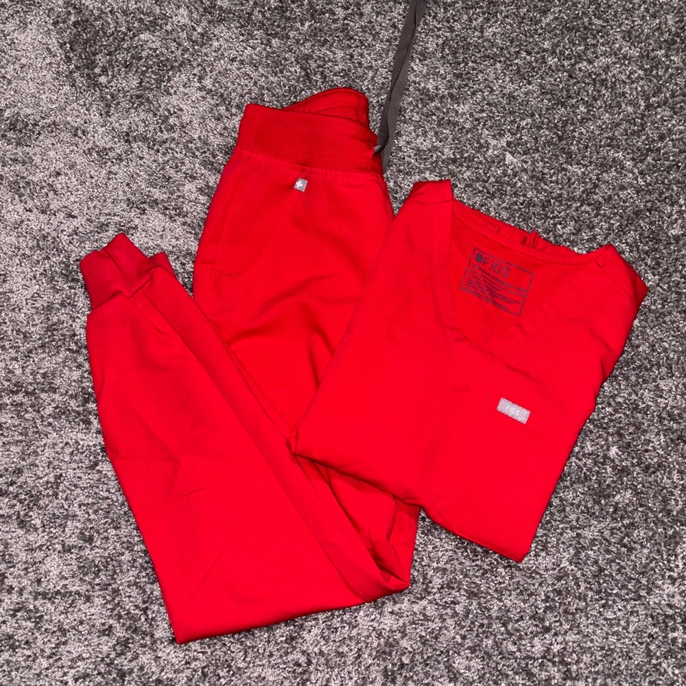 Red Jogger Scrub Set